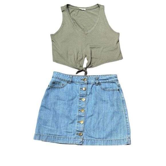 Forever 21 Light Wash Denim Skirt Button Front Size XL - Picture 7 of 9